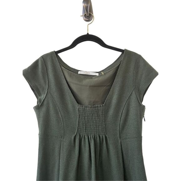 Susana Monaco Pleated Details Cap Sleeve Wool Shift Dress Womens Green Size 6 - Picture 2 of 5
